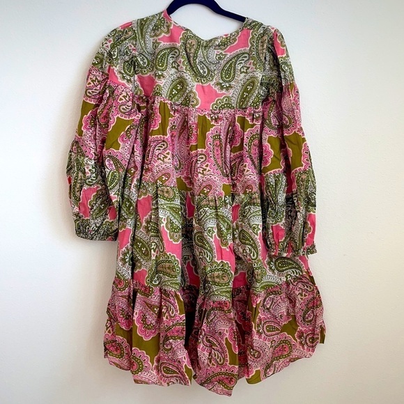 Charina Sarte Green pink tiered Paisley print Nara swing dress S NWT - Picture 6 of 8